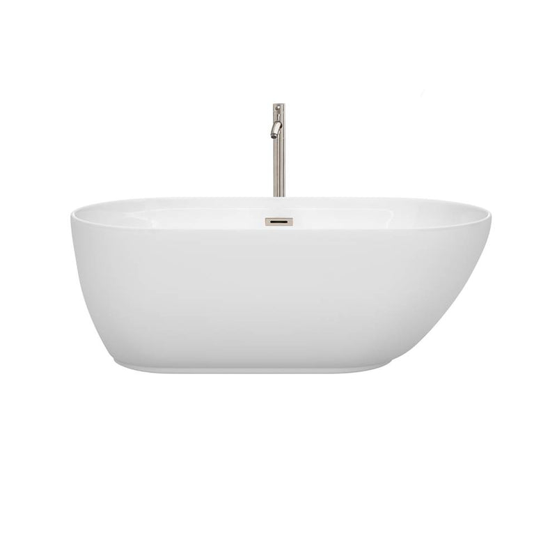 Wyndham Collection Melissa 60 Inch Freestanding Bathtub in White with Floor Mounted Faucet, Drain and Overflow Trim