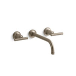 Kohler Purist® Wall-mount bathroom sink faucet trim with 9'', 90-degree angle spout and lever handles, requires valve