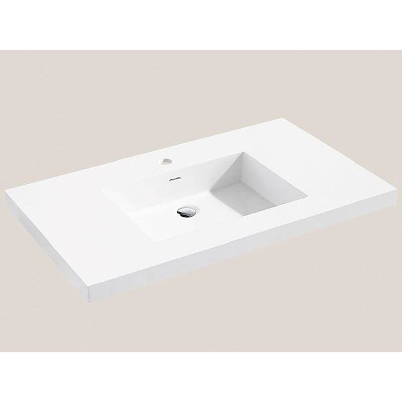 Madeli Urban-18 36''W Solid Surface, Top/Basin. Glossy White, No Faucet Hole. W/Overflow, Basin Depth: 5-3/4'', 35-7/8'' X 18-1/8'' X 1-1/2''