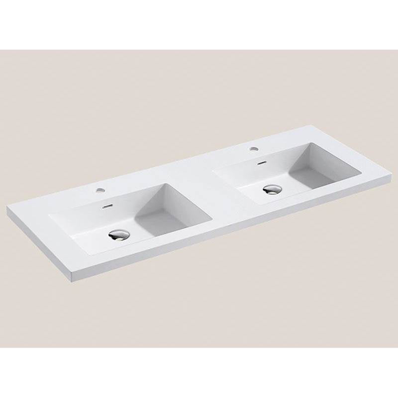 Madeli Urban-22 48''W Solid Surface, Top/Basin. Glossy White.2-Bowls, No Faucet Hole. W/Overflow, Basin Depth: 5-3/4'', 47-7/8'' X 22-3/16'' X 2''