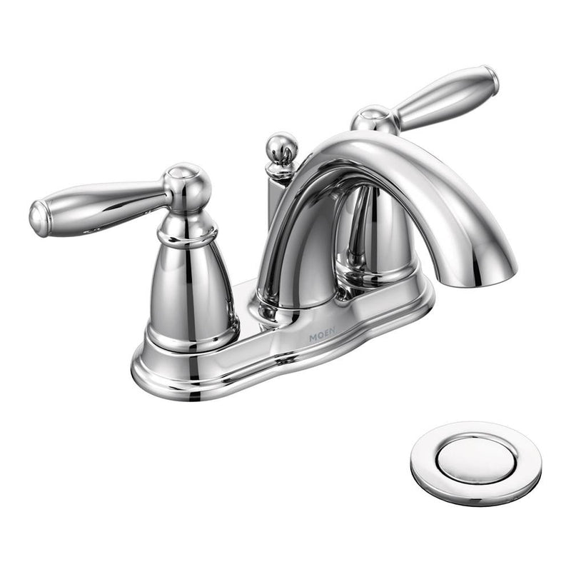 Moen Brantford Two-Handle Low-Arc Centerset Bathroom Faucet with Drain Assembly