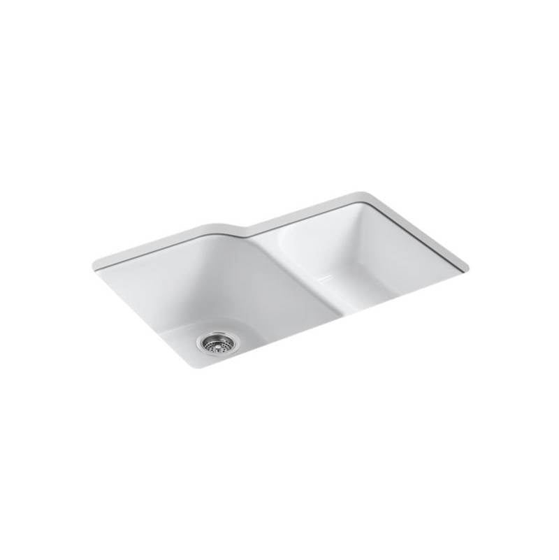 Kohler Executive Chef™ 33'' x 22'' x 10-5/8'' Undermount large/medium, high/low double-bowl kitchen sink with 4 oversize faucet holes