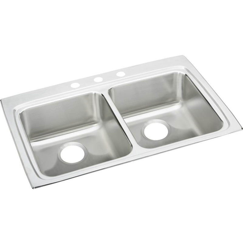 Elkay Lustertone Classic Stainless Steel 33'' x 22'' x 5'', 4-Hole Equal Double Bowl Drop-in ADA Sink