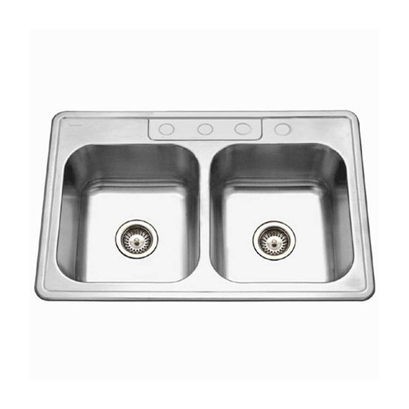 Hamat Topmount Stainless Steel 4-hole 50/50 Double Bowl Kitchen Sink, 9'' Deep