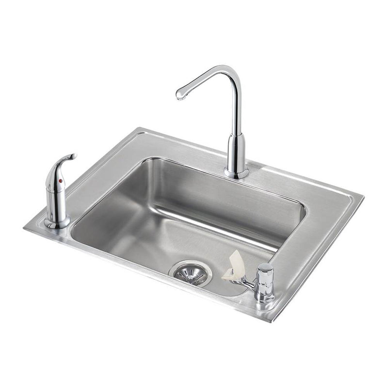 Elkay Lustertone Classic Stainless Steel 28'' x 22'' x 6'', Single Bowl Drop-in Classroom ADA SinkPlusFaucet/Bubbler Kit